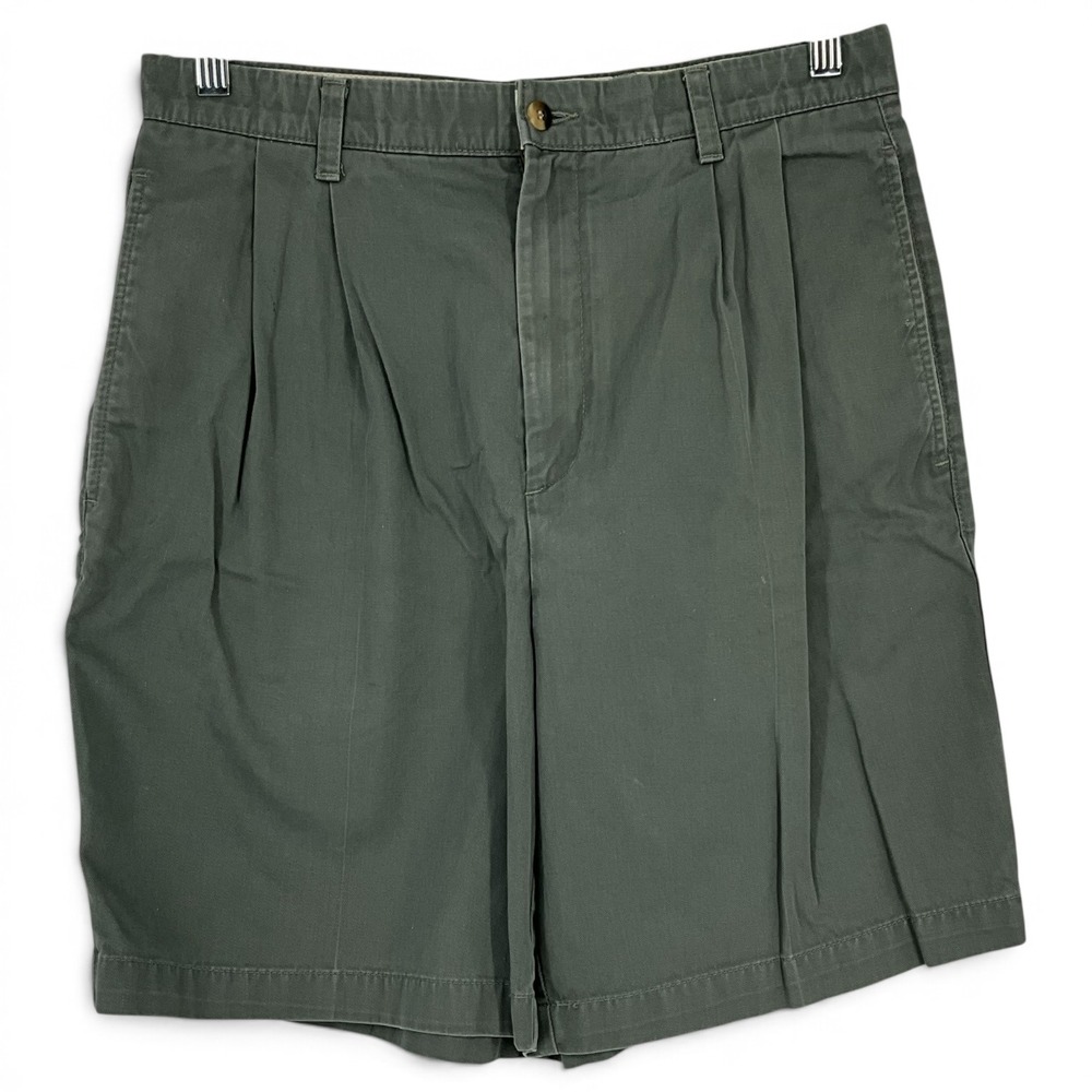 Dockers Golf Fit Pleated Shorts Mens 31 Olive Green Cotton Twill Casual Relaxed